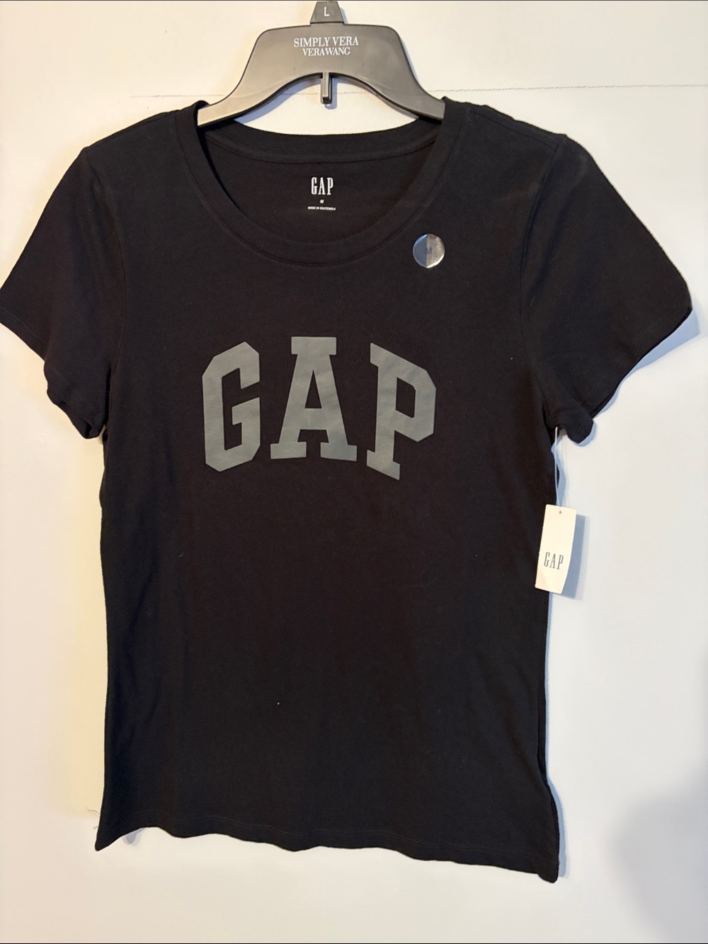 GAP  woman’s Black Tee with Gray Logo. Med. 💯 cotton. NWT